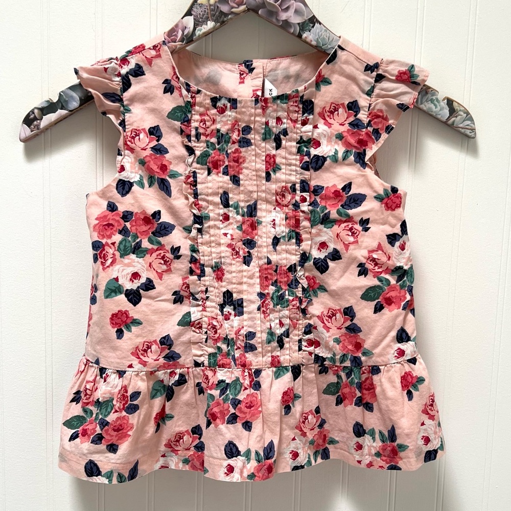 Janie and Jack Girls Floral Flutter Sleeves Peplum Top - Pink